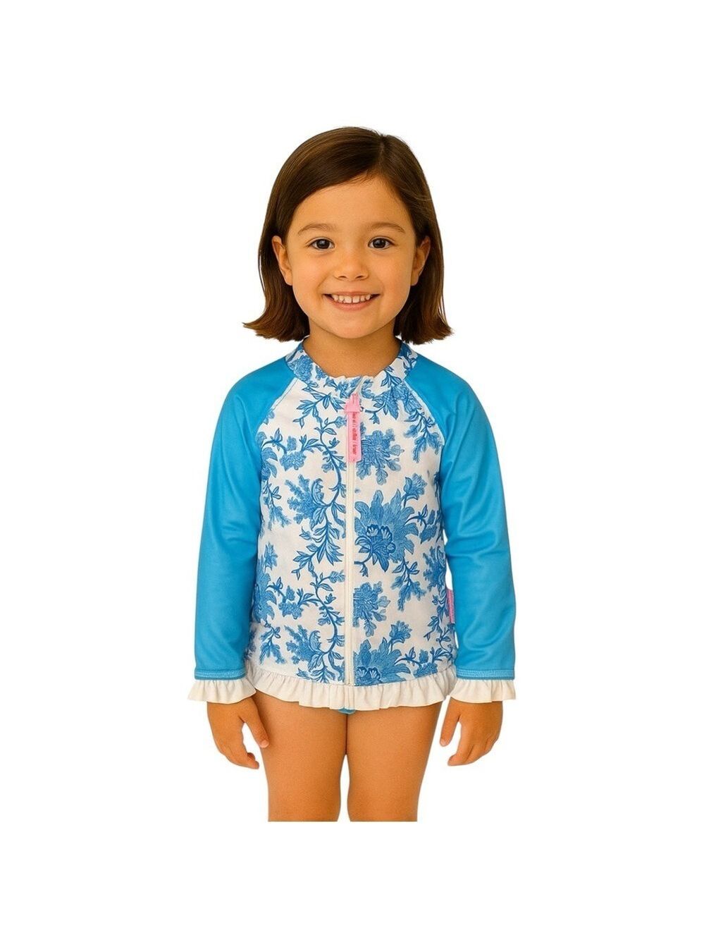 Sun Emporium Girl’s Long Sleeve Blue White Rashguard Swim Top Size 4